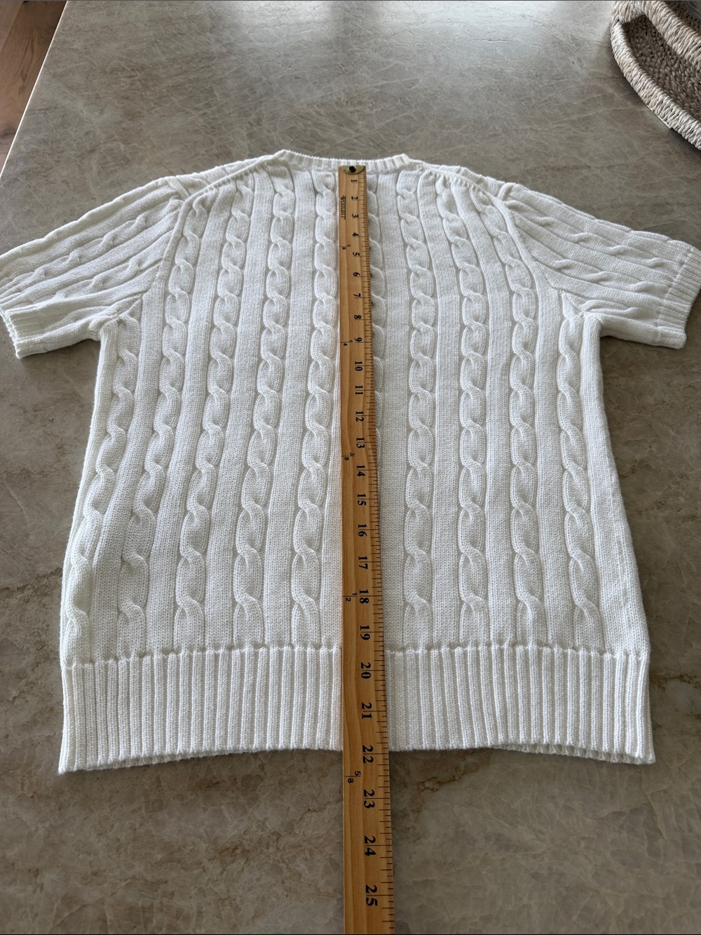Women's Polo Ralph Lauren Short Sleeve Cable Knit Crewneck Sweater White Medium - Picture 7 of 9